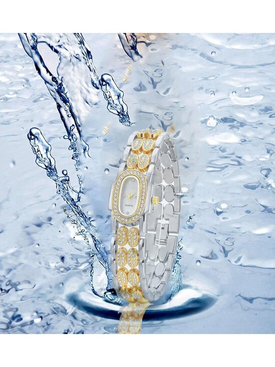 Women\'s Two Tone White Luxury Vintage Rhinestone Bracelet Oval Quartz Wristwatch main image 5